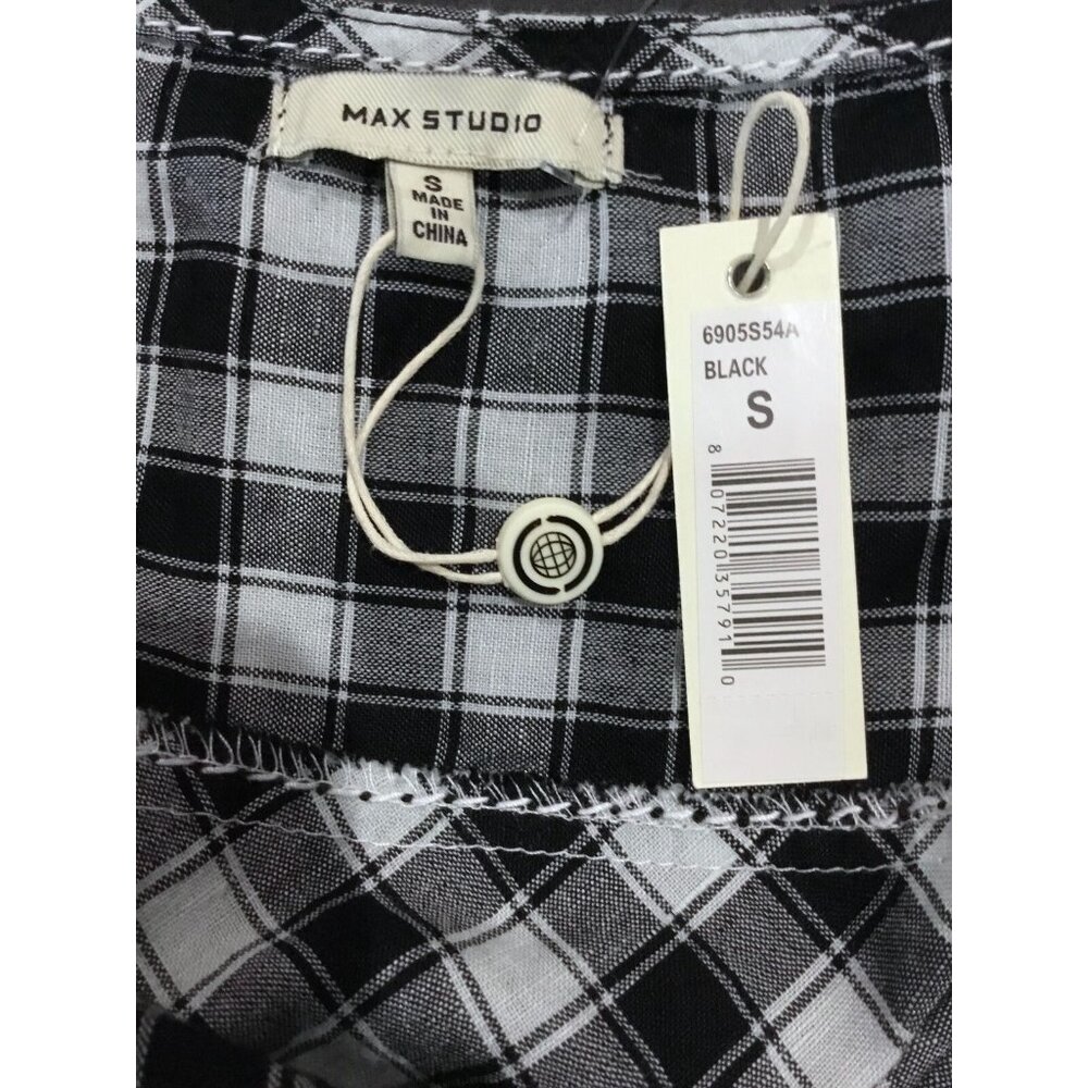 Max Studio Dress Womens S Black White Plaid Button Front Tank Shirt New Tags VTG - Picture 7 of 10